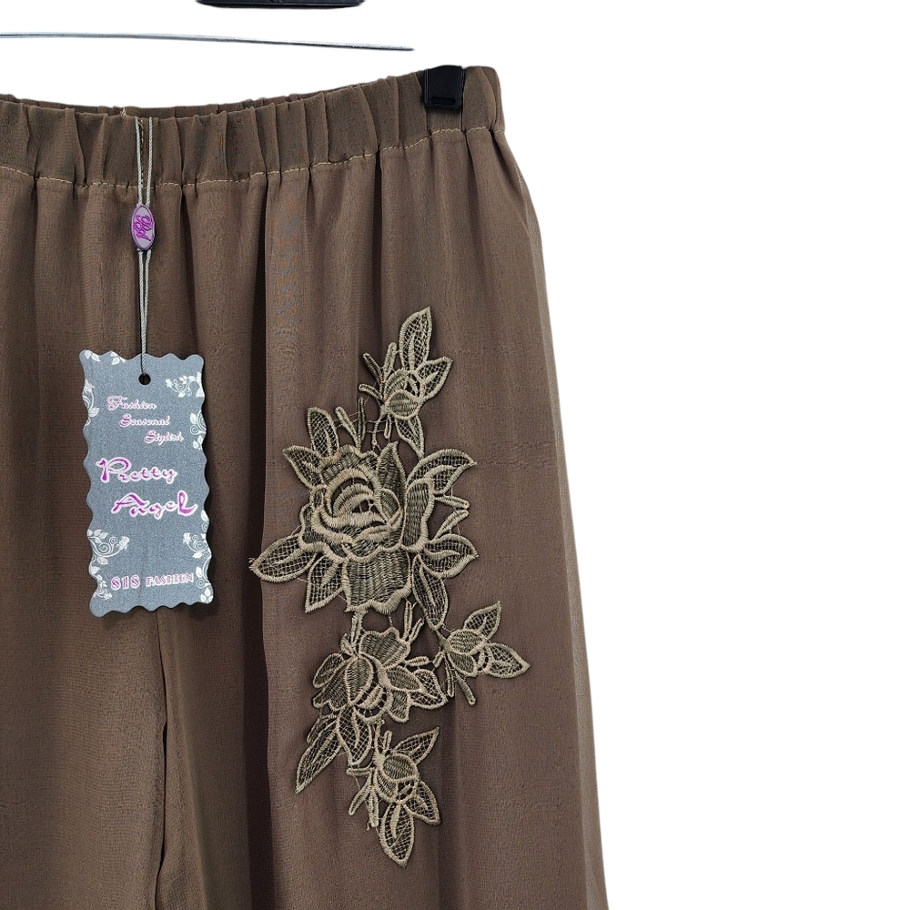 Pretty Angel Women's Silk Blend Embellished Straight Leg - S/M - Picture 2 of 6